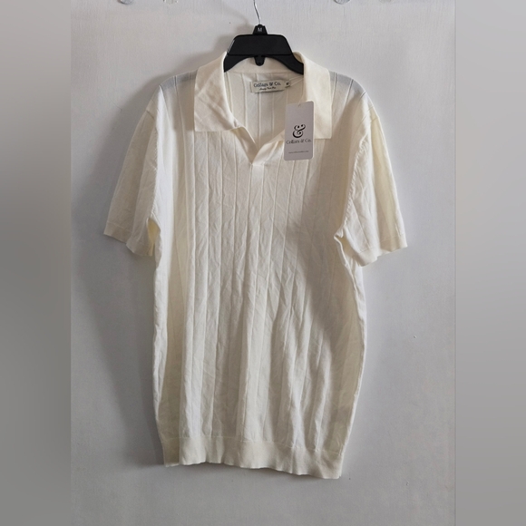 Nwt Collars & Co Mens Luxury Knit Polo Shirt Sweater Medium Beige - Picture 3 of 7